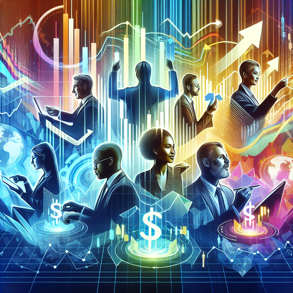 A vibrant and professional illustration depicting five distinct profit-taking strategies for day traders, featuring charts, money symbols, and a diverse group of traders analyzing data.